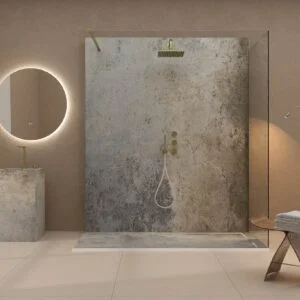 Panel de revestimiento para pared de baño MSCOMPACT efecto cemento CINZA