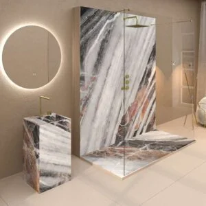 Panel de revestimiento para pared de baño MSCOMPACT efecto mármol AGORA