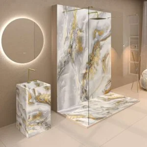 Panel de revestimiento para pared de baño MSCOMPACT efecto mármol ALMA
