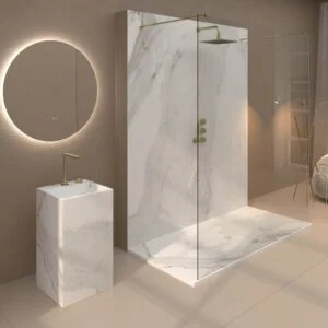Panel de revestimiento para pared de baño MSCOMPACT efecto mármol ARABESCATO