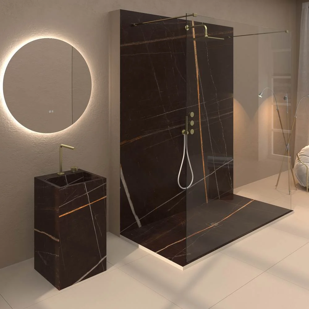 Panel de revestimiento para pared de baño MSCOMPACT efecto mármol BROWN