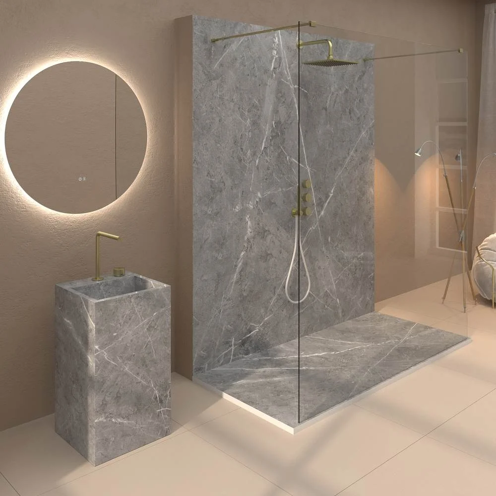 Panel de revestimiento para pared de baño MSCOMPACT efecto mármol CALATORA