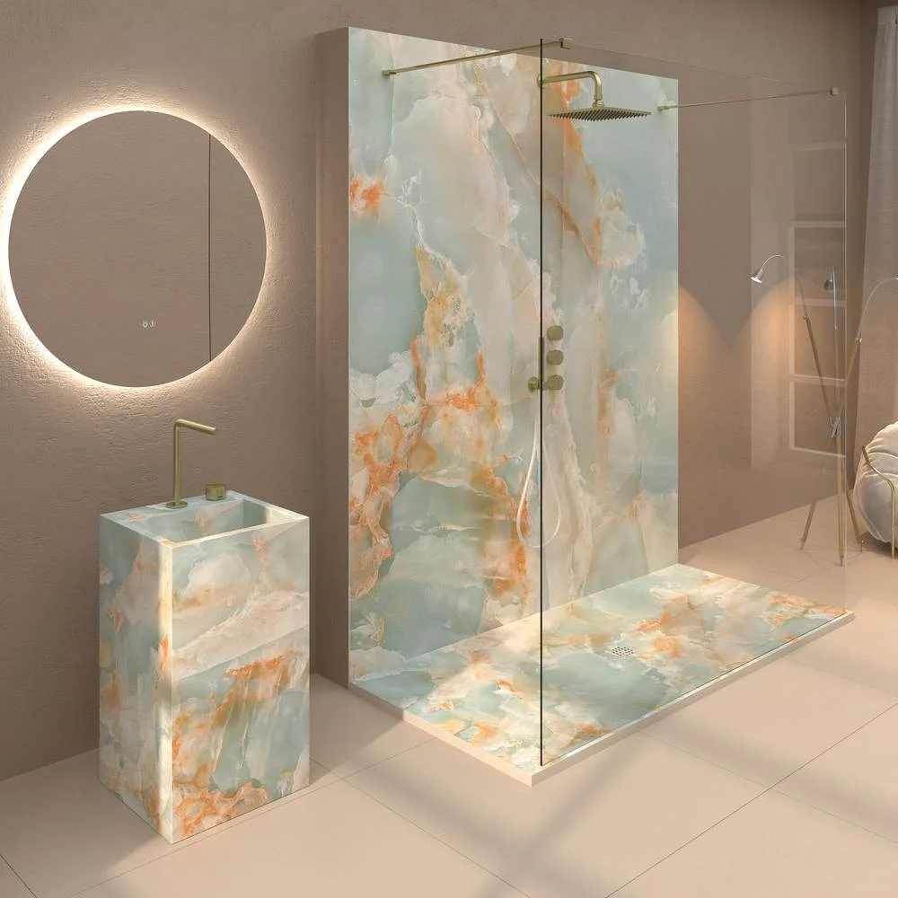 Panel de revestimiento para pared de baño MSCOMPACT efecto mármol LUMINUS