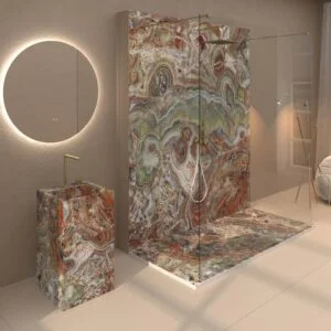 Panel de revestimiento para pared de baño MSCOMPACT efecto mármol THASOS