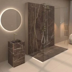 Panel de revestimiento para pared de baño MSCOMPACT efecto mármol TRANCO