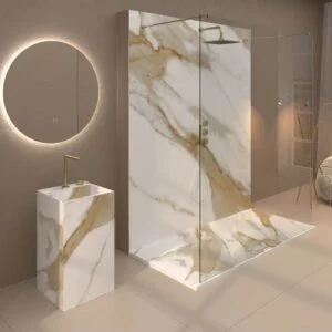 Panel de revestimiento para pared de baño MSCOMPACT efecto mármol ZARES