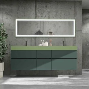 Mueble de baño suspendido DUNE 6 cajones con encimera SOLID SURFACE 2 senos Verde Negro