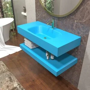 Lavabo suspendido LIDO un seno centrado SOLID SURFACE Azul luminoso