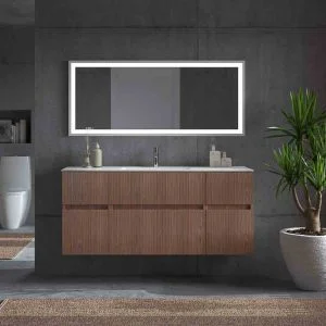 Mueble de baño suspendido REXA 6 cajones acabado madera Abedul con lavabo de porcelana