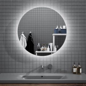 Espejo redondo  a medida 40 cm a  150 cm MODENA con luz led perimetral trasera . Altavoces. Anti vaho. Espejo aumento. Reloj