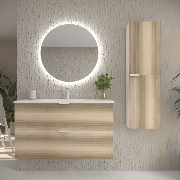 Mueble de baño suspendido 2 cajones ADAM  con lavabo porcelana bicolor BASTILLA/BLANCO