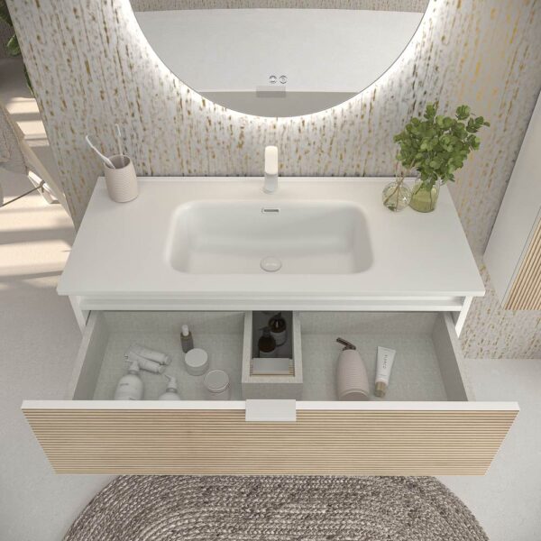 Mueble de baño suspendido 2 cajones ADAM  con lavabo porcelana bicolor BASTILLA/BLANCO - Imagen 3