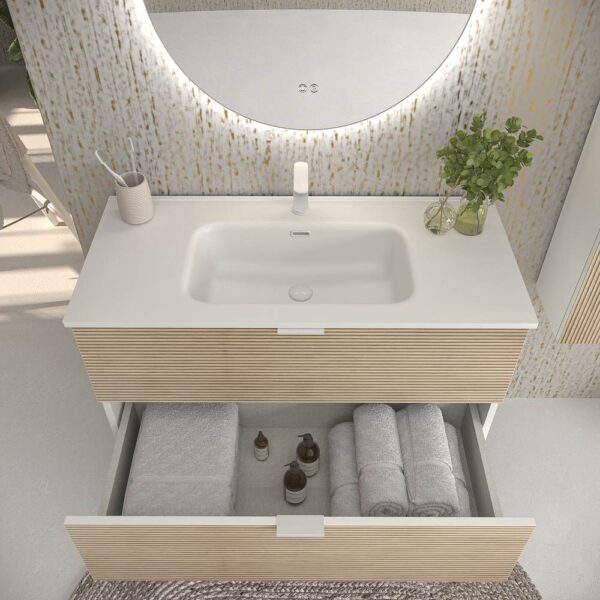 Mueble de baño suspendido 2 cajones ADAM  con lavabo porcelana bicolor BASTILLA/BLANCO - Imagen 2