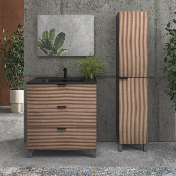 Mueble de baño con patas 3 cajones LUXOR bicolor BASTILLA/NEGRO  con encimera porcelana NEGRO