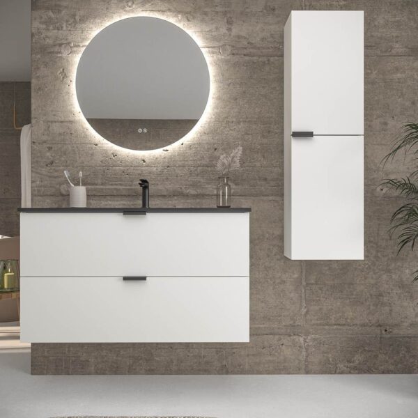 Mueble de baño suspendido 2 cajones ADAM acabado BLANCO  con lavabo porcelana NEGRO