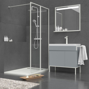 Mueble   de baño 1 cajón- 1 puerta acabado mate GRIS CEMENTO con lavabo resina 6 cm   grosor