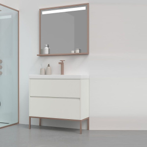 Mueble   de baño 2 cajones acabado mate BLANCO con lavabo resina 6 cm grosor