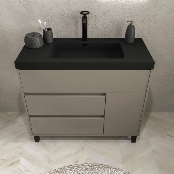 Mueble   de baño con patas 3 cajones / 1 puerta carmen acabado topo