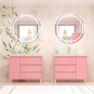 Mueble   de baño con patas 3 cajones / 1 puerta CARMEN acabado ROSA PALO