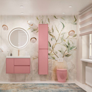 Mueble   de baño suspendido 2 cajones / 1 puerta CARMEN con lavabo resina acabado ROSA   PALO