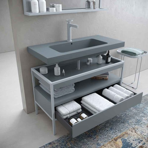 Mueble   de baño index estructura con patas 1 cajón lavabo suspendido gris cemento -   grafito