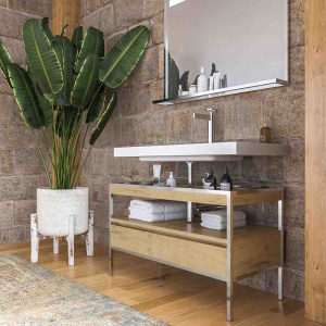 Mueble   de baño INDEX estructura con patas 1 cajón lavabo suspendido ROBLE CLARO -   CROMO