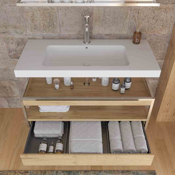 Mueble   de baño index estructura con patas 1 cajón lavabo suspendido roble claro -   cromo