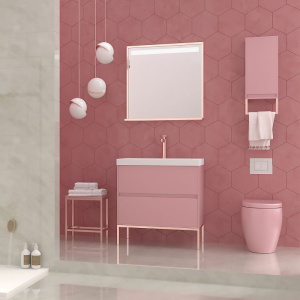 Mueble   de baño 2 cajones acabado mate ROSA PALO con lavabo resina 6 cm grosor