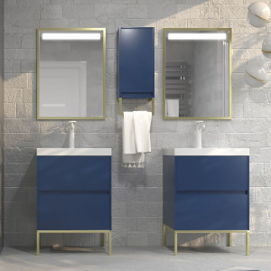 Mueble   de baño EVO 2 cajones acabado mate AZUL COBALTO con lavabo resina 6 cm grosor