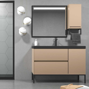 Mueble   de baño EVO 2 cajones - 1 puerta acabado mate MOKA con lavabo resina 6 cm   grosor