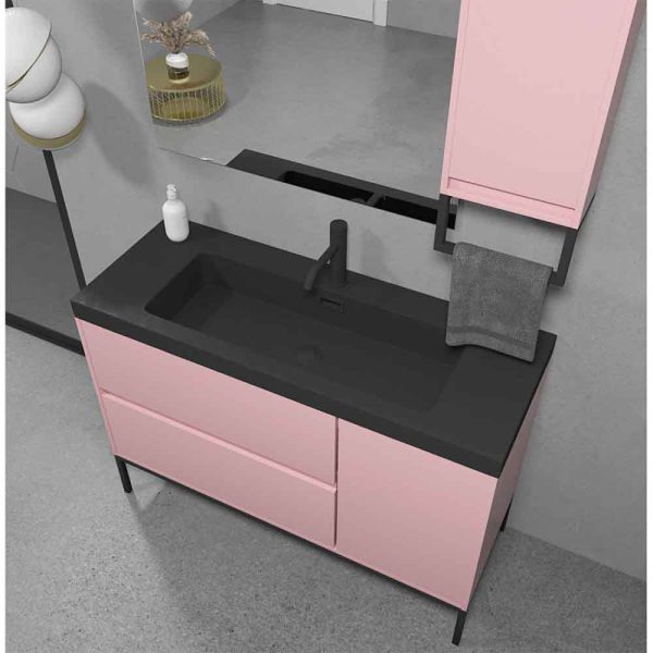 Mueble   de baño evo 2 cajones - 1 puerta acabado mate rosa palo con lavabo resina 6   cm grosor