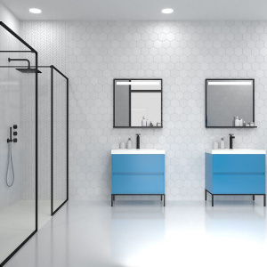 Mueble   de baño EVO 2 cajones acabado mate AZUL CIELO con lavabo resina 6 cm grosor