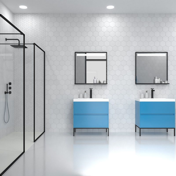 Mueble   de baño evo 2 cajones acabado mate azul cielo con lavabo resina 6 cm grosor