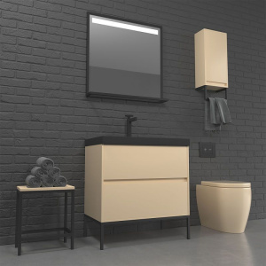 Mueble   de baño 2 cajones acabado mate CREMA con lavabo resina 6 cm grosor