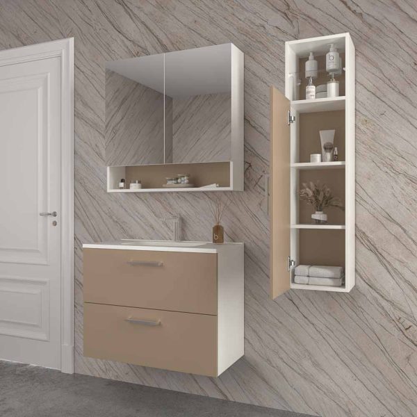 Mueble   de baño suspendido nexo 2 cajones fondo reducido 40 cm lacado mate con lavabo   porcelana moka