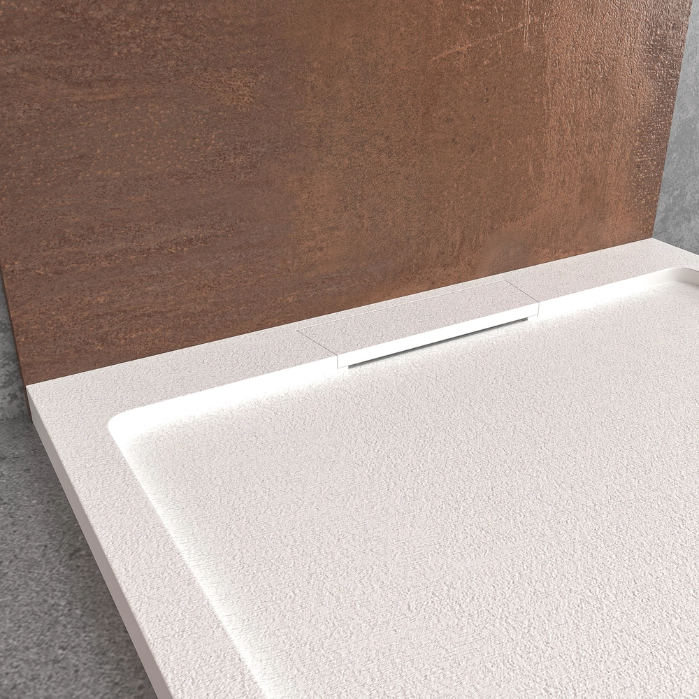 Plato ducha resina STYLE - color blanco RAL-9003 y otros - textura pizarra - antibacteriano y antideslizante. Rejilla oculta - Imagen 3