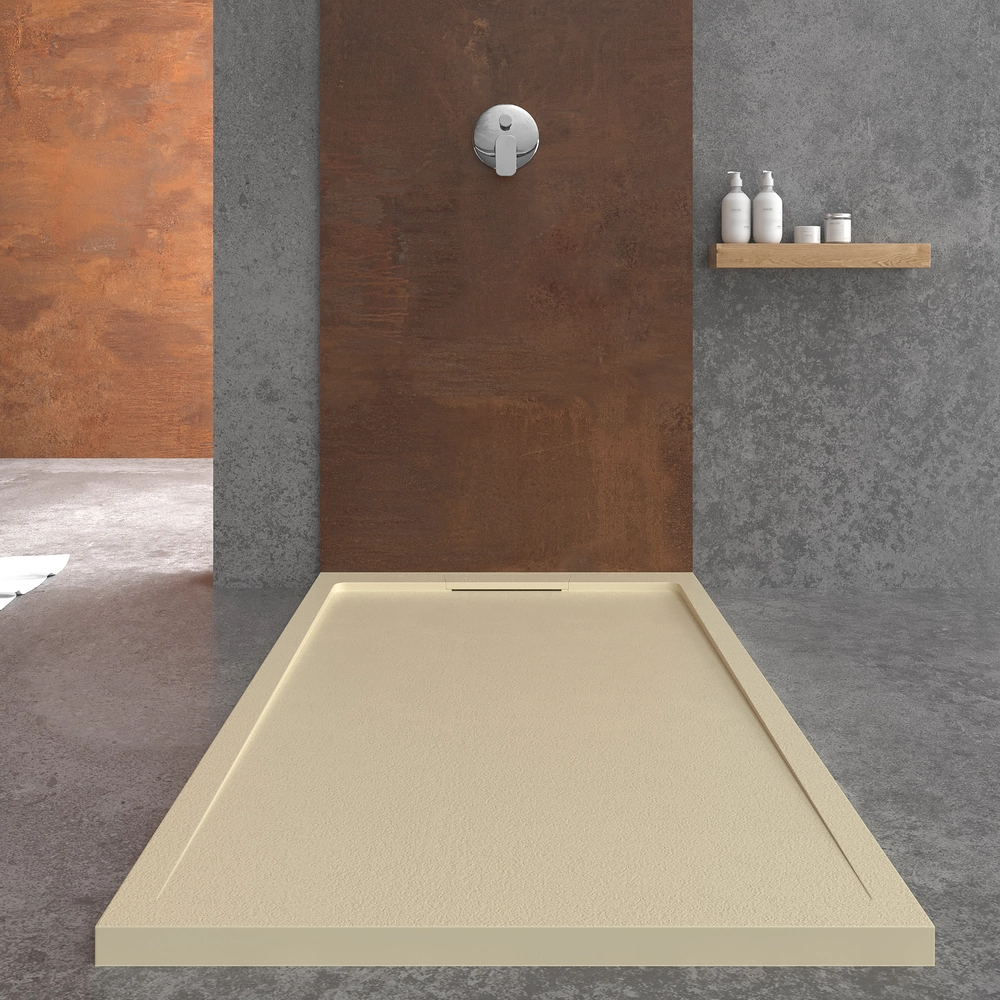 Plato ducha resina STYLE - color crema intenso RAL-1015 y otros - textura pizarra - antibacteriano y antideslizante. Rejilla oculta - Imagen 3