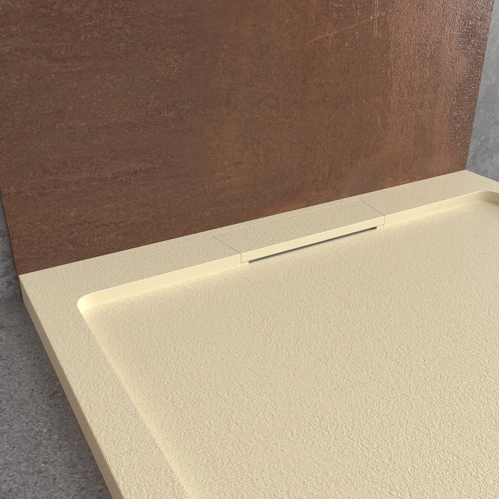 Plato ducha resina STYLE - color crema intenso RAL-1015 y otros - textura pizarra - antibacteriano y antideslizante. Rejilla oculta - Imagen 4