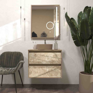 Mueble   de baño suspendido 2 cajones UNICO con lavabo OSIRIS Solid Surface efecto   marmól