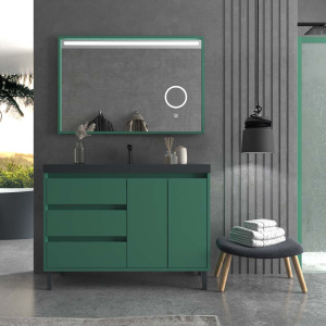 Mueble   de baño BOX a suelo 120 cm 3 cajones / 2 puertas con lavabo resina 6 cm .   VERDE PATINA