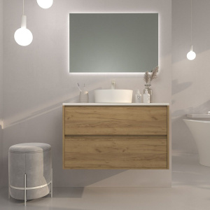 Mueble   de baño suspendido 2 cajones CARMEN con tapa lavabo SOLID SURFACE Osiris