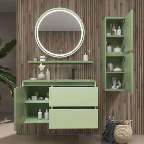 Mueble   de baño suspendido 2 cajones / 1 puerta claire con lavabo solid surface verde   palido