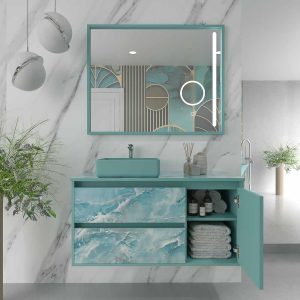 Mueble
  de baño suspendido 2 cajones/ 1 puerta UNICO efecto mármol con lavabo SATET
  Solid Surface