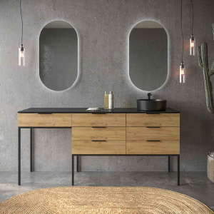 Mueble   de baño ELEN con patas 1 cajón - 1 balda inferior GRIS CEMENTO / NEGRO