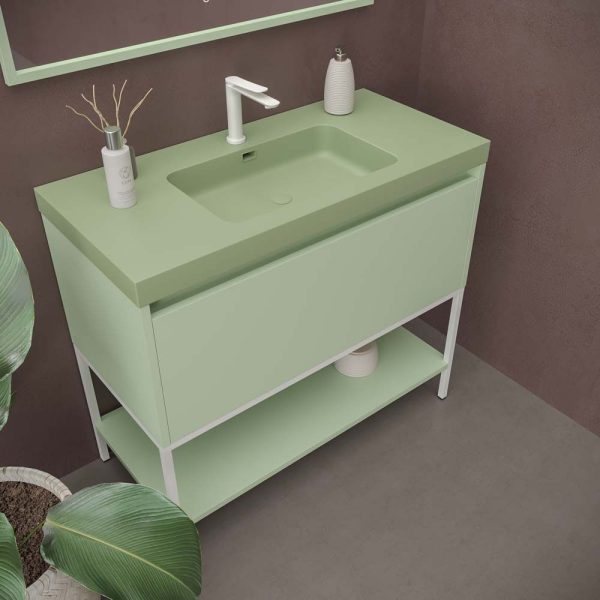 Mueble   de baño elen con patas 1 cajón - 1 balda inferior azul cobalto / oro mate