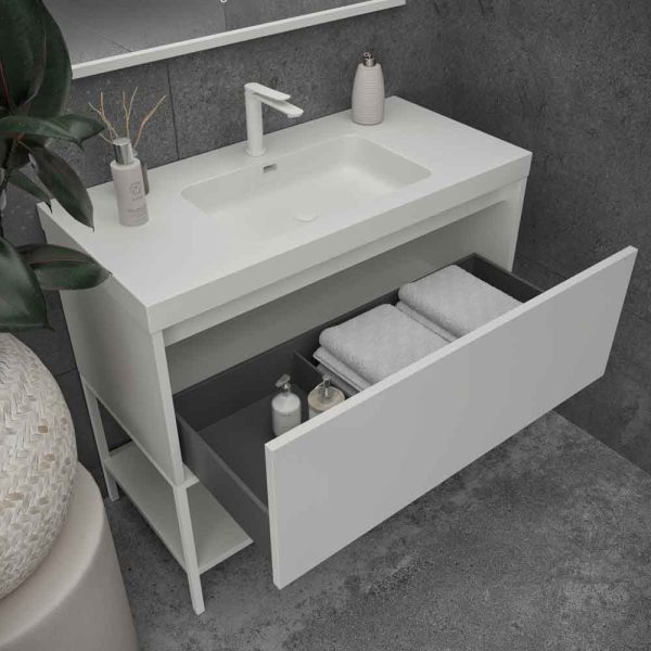 Mueble   de baño con patas 2 cajones - 2 puertas smile con lavabo solid surface 2   senos amarillo azafran