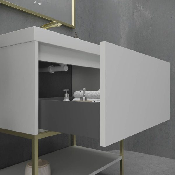 Mueble   de baño con patas 2 cajones smile con lavabo solid surface beige