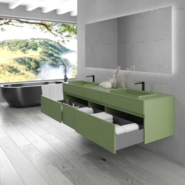 Varobath mueble de bano dune suspendido 6 cajones verde reseda 7