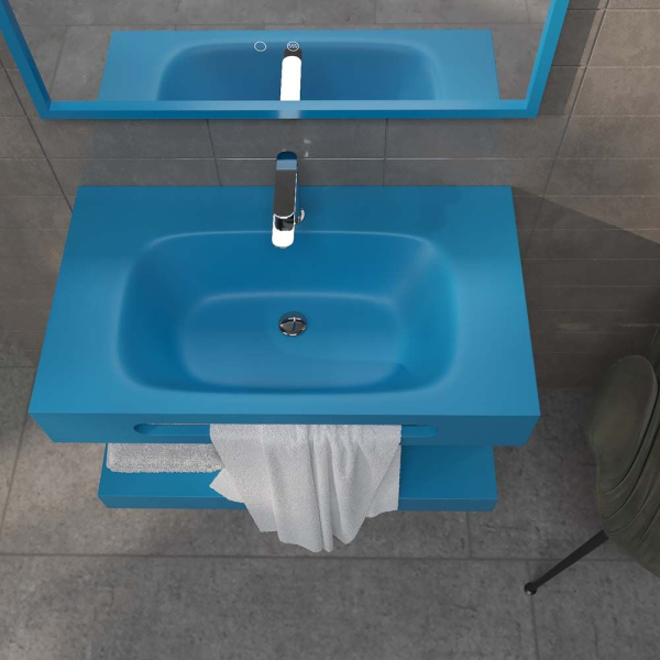 Lavabo suspendido LIDO un seno centrado con toallero SOLID SURFACE Azul Claro