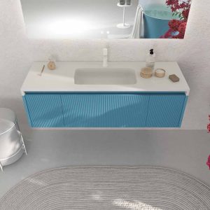 140cm BINARIO suspenso vanity unit in RAL 9007 (Grey aluminium) with a matt white centre sink with NO tap hole